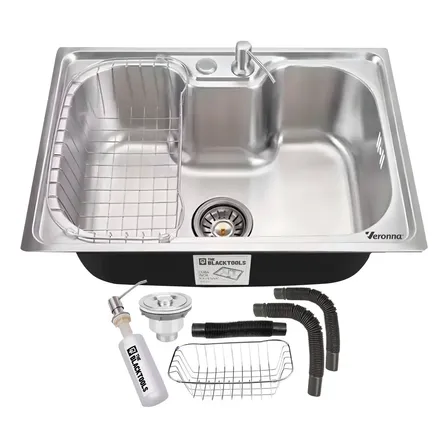 Cuba Cozinha Pia Gourmet Aço Inox 50x40cm 26l Com Acessórios Kit Completo Válvula Sifão Ravenna Vcb300 The Black Tools