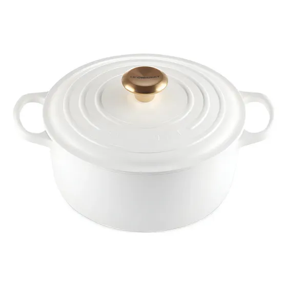 Panela Redonda 20 Cm Branco Pegador Dourado Le Creuset