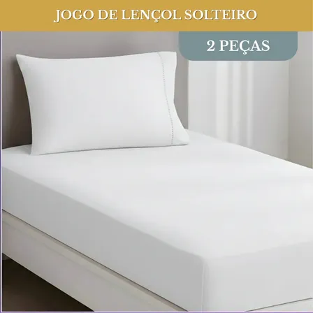 Jogo De Lençol Cama Solteiro 02 Peças 400 Fios Ponto Palito Hotel Pousada Luxo Cor Branco Liso