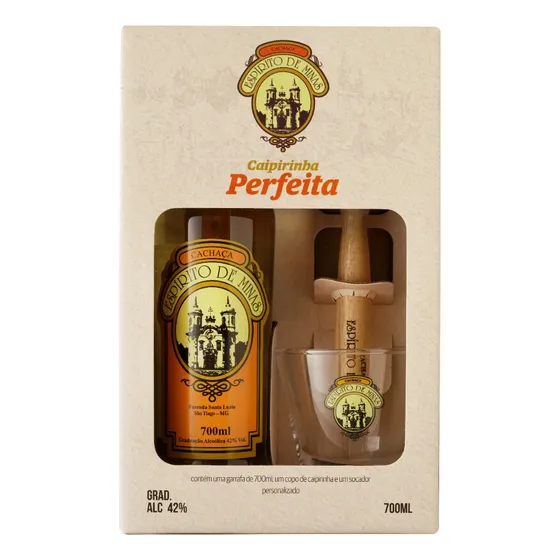 Kit Caipirinha Perfeita Com Um Copo Personalizado Um Socador De Madeira Exclusivo E Uma Cachaça 700 Ml Espirito De Minas