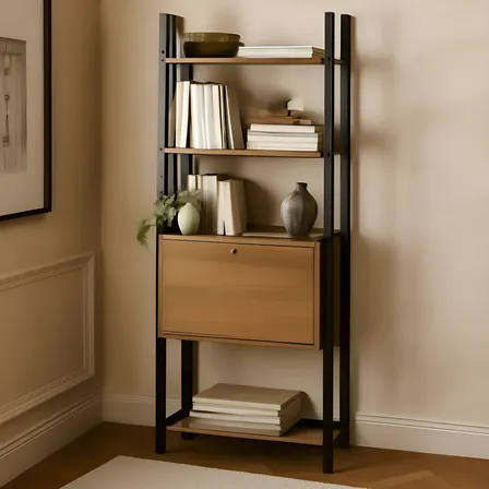 Estante para Livros Livreiro 5 Prateleiras 1 Porta Estilo Industrial Marrom/Preto BRV Móveis