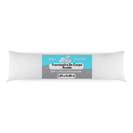 Travesseiro de Corpo Laribaby Antialérgico Xuxão com Fronha e Zíper Branco 1,35 x 0,40 m 100% Silicone Macio e Confortável Apoio Gestante