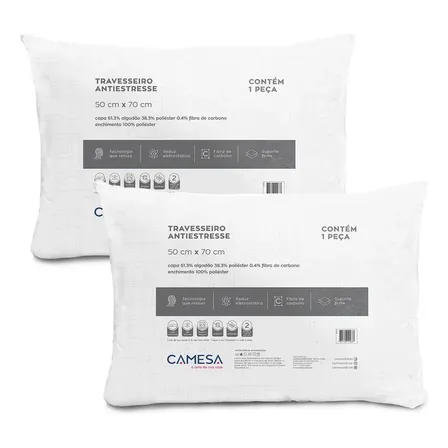 Kit 2 Travesseiros Antiestresse Carbono 50x70cm Camesa