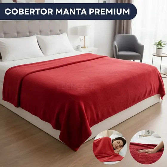 Cobertor Manta 2,00x1,80m Flannel Casal Luxo Super Macio Microfibra Quentinha Inverno Cor Vermelho Liso