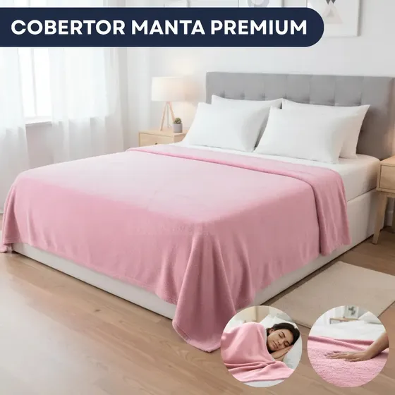 Manta De Microfibra Lisa Soft Veludo Casal Cobertor Casa Premium Quentinha Cor Rosa Claro