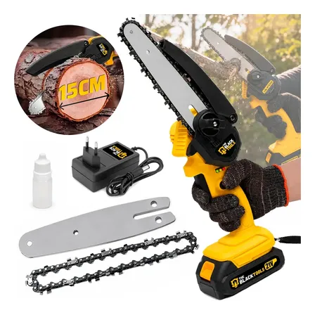 Mini Motosserra Portatil De 6 Polegadas 550w A Bateria 21v Recarregável Profissional Bts-200 The Black Tools Amarelo 127/220v 50/60hz