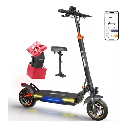 Honeywhale T4a Patinete Elétrico Adulto, 750w Motor, 45 Km/h Velocidade-max, 35km Autonomia, Scooter Dobrável Com App Bluetooth, Amortecimento Dianteiro E Traseiro, Honey Whale Preto