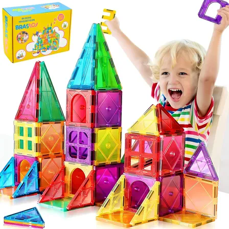 Camewin Blocos De Construção Magnéticos Construção Empilhamento Jogo 65 Pecas Educação Infantil