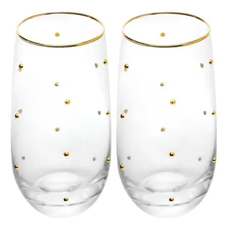2 Copos Balls Fio De Ouro 300ml Vidro Wolff Incolor