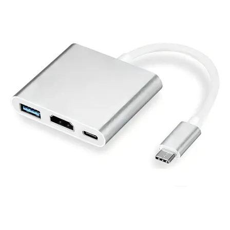 Adaptador USB-C para HDMI 4K USB 3.0 PD Rb Tronics Prata 10cm TV Compatível