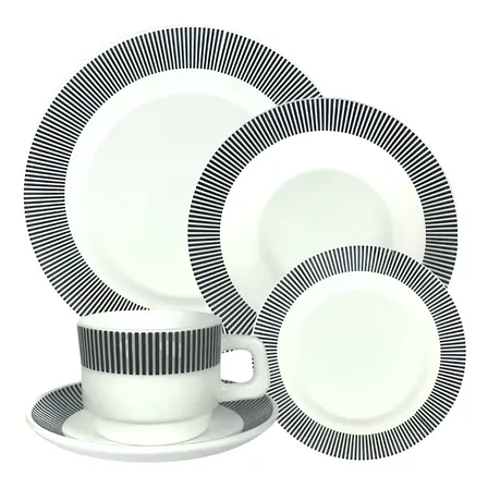 Aparelho de Jantar Hauskraft 20 Peças Opaline Lisboa Preto e Branco