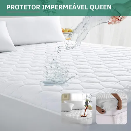 Capa Colchão Queen Padrão Impermeável Antialérgico Protetor Matelado Antiácaro Respirável Super Macio E Silencioso Branco