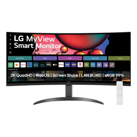 Monitor LG UltraWide Streaming 34SR60QC-B Tela curva WQuadHD (3440 x 1440) 21:9 de 34", WebOS, ThinQ Home, Air Play, Screen Share, Bluetooth