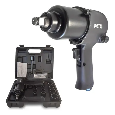 Chave Parafusadeira Impacto Pneumática 1/2 Pol 660 N.m Kit Com10 Soquetes Sextavado 7000rpm 66 Kgf.m Rotta376 Preto 0v