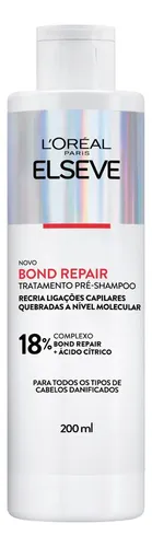 Tratamento Pré-Shampoo Reparação Molecular Reconstrói Ligações Devolve Força Com Ácido Cítrico Cabelos Danificados Elseve Bond Repair L'Oréal Paris 200ml