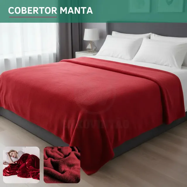 Cobertor Microfibra Soft Casal Veludo Quentinho Antialérgico Toque Macio Resistente Confortável Luxo Cor Vermelho Liso
