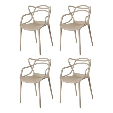 Kit 4 Cadeiras Allegra Nude Polipropileno para Jardim Cozinha Jantar