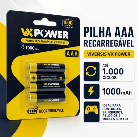 Pilha Recarregável Aaa 1000 Mah Vxpower Vo511 4 Uni