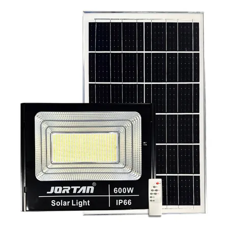 Refletor Solar 600w Led + Placa Solar Smd Holofote Carcaça Preto Luz Branco-frio