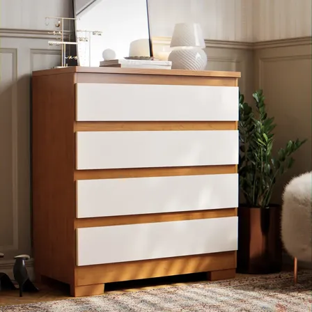 Cômoda 4 Gavetas Para Quarto De Casal Multiuso Organizadora De Roupas Com Pés Cor Off Nature Nature Off