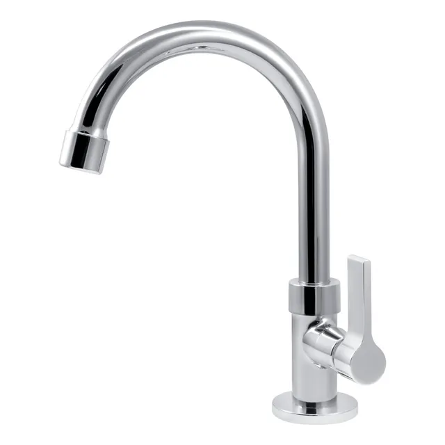 Torneira Lavatorio Lavabo Banheiro Luxo Bica Alta Cromada 1/4 De Volta Balencia Prateado