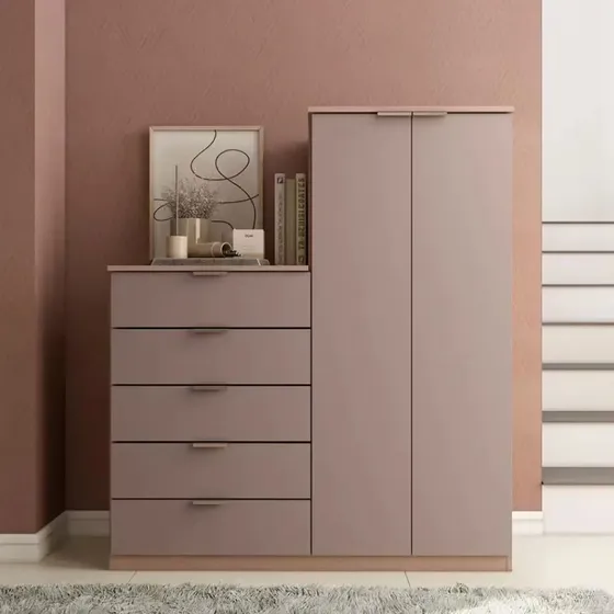Cômoda Sapateira Roma Com 2 Portas E 5 Gavetas Bartira Cor Avelã/Cappuccino