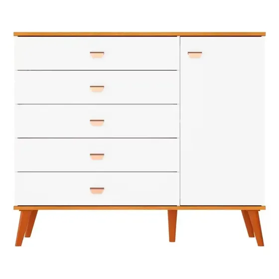 Cômoda Infantil Bartira Ternura Com 5 Gavetas E 1 Porta Cor Branco/Wood