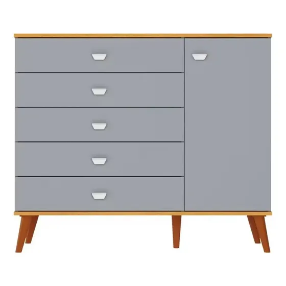 Cômoda Infantil Bartira Ternura Com 5 Gavetas E 1 Porta Cor Azul Wood