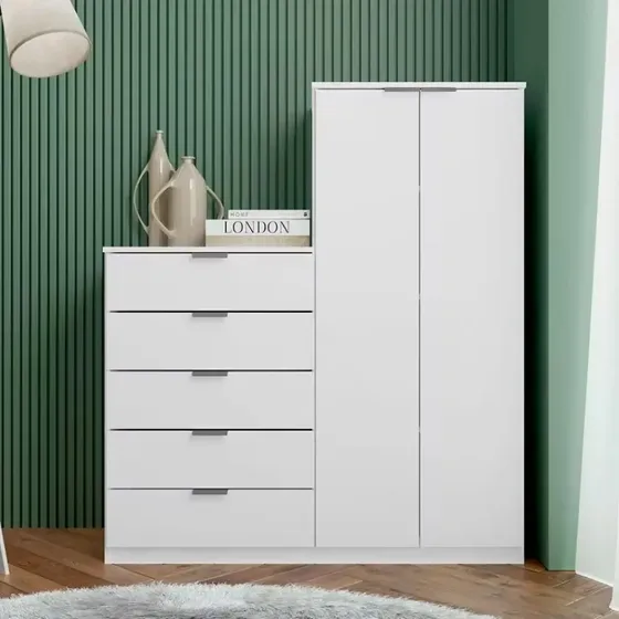 Cômoda Sapateira Roma Com 2 Portas E 5 Gavetas Bartira Cor Branco fosco