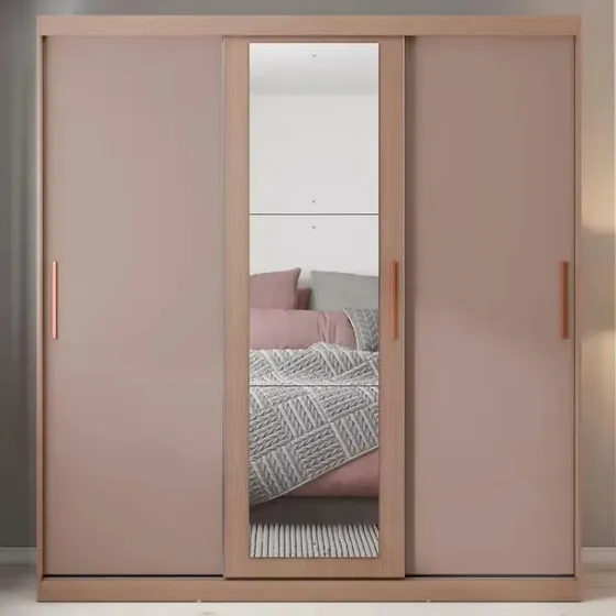 Guarda Roupa Casal Bartira Paris Com Espelho 3 Portas Cor Avelã/cappuccino