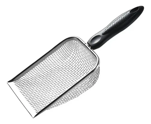 Pá Inox Para Caixa De Areia De Gato Peneira Malha 2,8mm Preto