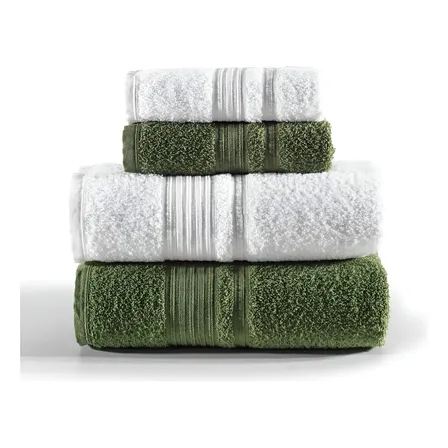 Jogo De Toalhas Tóquio Banho 4 Peças Branco E Verde Deep Olive Lisa Altenburg