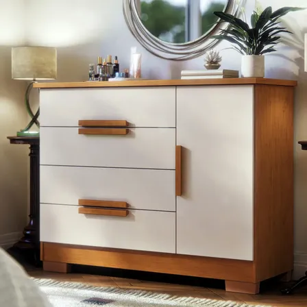 Cômoda 4 Gavetas Sapateira Porta Brescia Multiuso Guarda Roupas Para Quarto Grande De Casal Organizador Cor Nature Off