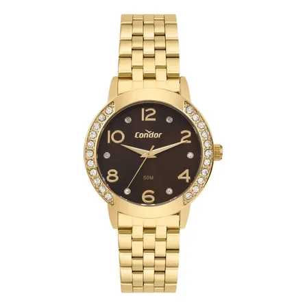 Kit Relógio Condor Feminino Elegante Dourado - Co2035nrw/k4m Fundo Marrom