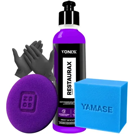 Kit Restaurador Plástico Restaurax 240ml Aplicador Luva Cor Roxo