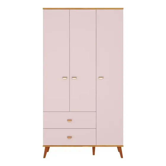 Guarda Roupa Infantil Bartira Ternura 3 Portas 2 Gavetas Cor Rosa Wood