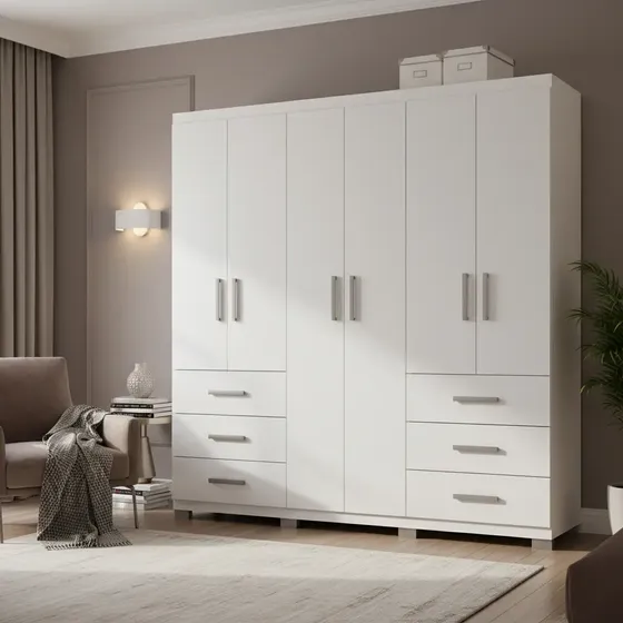 Guarda-roupa Santiago 6 Portas E 6 Gavetas Externas Bartira Cor Branco fosco