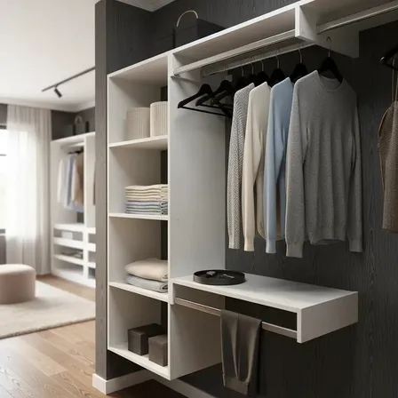 Closet Arara Aberto Com Cabideiro Suspenso De Parede Branco