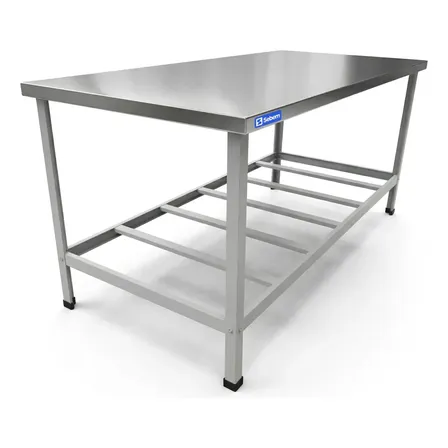 Mesa Tampo Inox Industrial Açougue Com Prateleira 2m Sebem