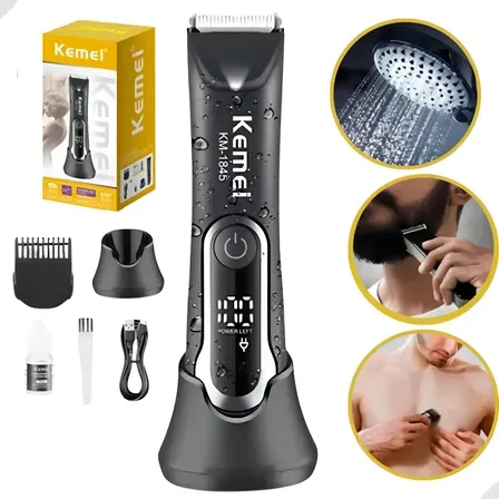 Aparador de Pelos Kemei KM-1845 Prova D'Água Sem Fio Preto