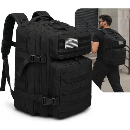 Mochila Tática Militar Grande Forte Impermeável 50 Litros Cor Preto Desenho Do Tecido Liso