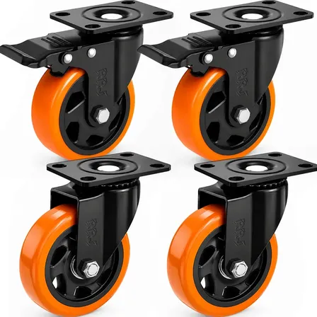 Kit Rodízio Giratório De Pvc Rrj Para Móveis Pesados, 3 (75mm), 600kg Laranja