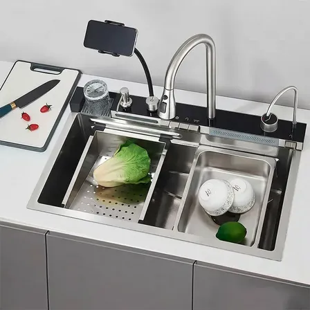 Cuba Gourmet Cozinha Winda 75x45x23cm Prata Inox 304 Smart LED Multifuncional Com Cascata, Suporte Celular E Torneira Água Filtrada