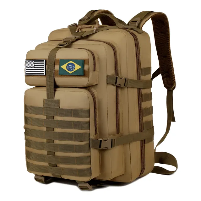 Mochila Tática Impermeável 50l Xiaobang Militar Marrom-claro Zíper Liso
