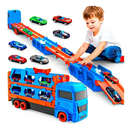Caminhão Cegonhera Com Pista + 6 Carrinhos For Kids Cor Variado