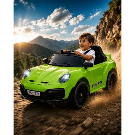 Carro Elétrico Infantil TURBO RSX 12V Controle Remoto Luzes Música Verde
