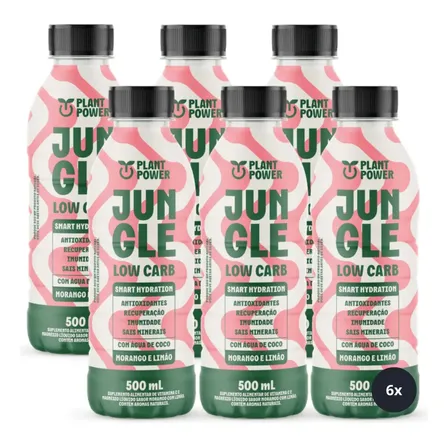 6x Isotônico Jungle Low Carb Plant Power Morango Limão 500ml