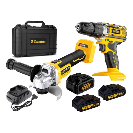 Kit Furadeira Parafusadeira De Impacto 21v 3/8 1400 Rpm + Esmerilhadeira Angular 21v 9000 Rpm Bivolt The Black Tools Amarelo 127/220v 60hz