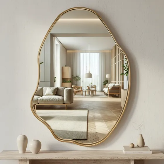 Espelho Orgânico Boreal Restier Decor com Borda em Lamina Madeira Natural Moldura Sumauma