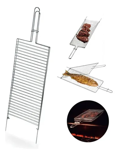 Grelha Dupla Abaulada Aço Carbono 70 cm x 20 cm Churrasco Peixe Frango Carne Grelhas Premium